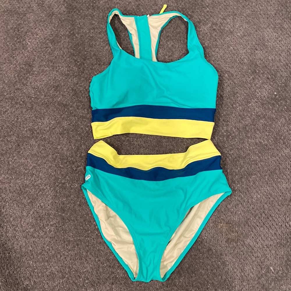 Blue/Teal/Yellow High Waisted Bikini